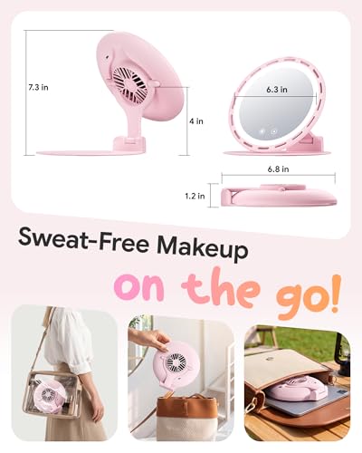Gospire Portable Lighted Makeup Mirror with Fan and Dimming