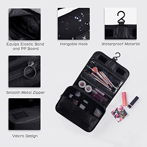 Hanging Toiletry Bag, Large Capacity Travel Organizer for Toiletries, Waterproof Oxford Fabric Travel Makeup Cosmetic Bag with Hanging Hook,(Black)