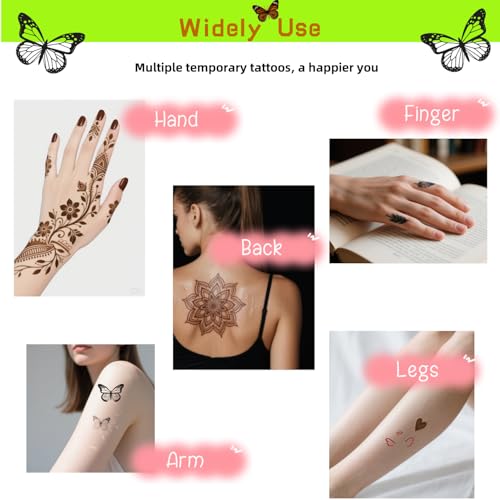 Temporary Tattoo Stencils Kit - 12 Sheets, 78 Designs, 6 Cones