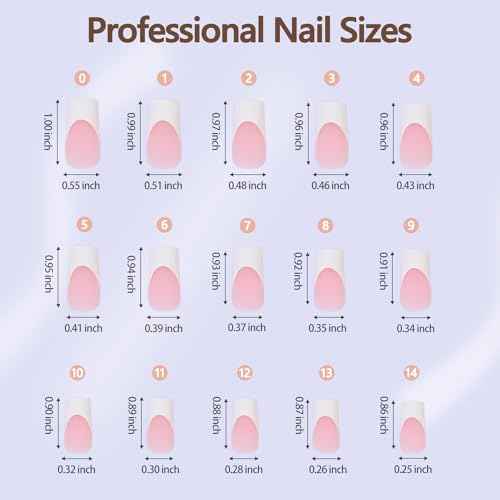 Misssix French Gel Nail Tips, 240Pcs French Tip Press on Nails Long Square Pink, No Need to File Tips Pre-lasting, Fake Nails for Nail Art DIY 15 Sizes