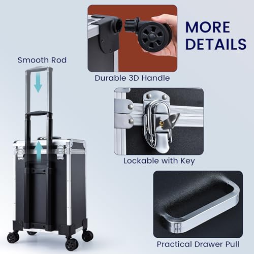 Professional Rolling Makeup Train Case with Wheels & Locks