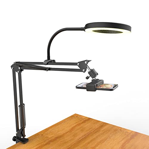 Pozliv Black Overhead Camera Mount with Ring Light & Flexible Phone Arm for Live Streaming & Recording