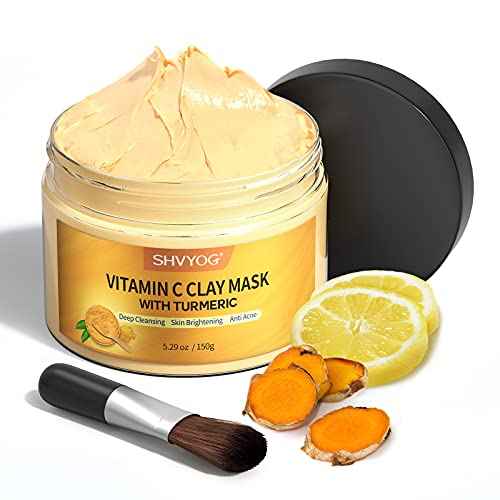 SHVYOG Vitamin C Face Mask with Kaolin Clay and Turmeric for Dark Spots, Dull Skin, Skincare Facial Mask for Controlling Oil and Refining Pores 5.29 Oz