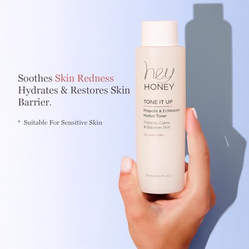 Hey Honey Tone It Up Facial Toner with Propolis Echinacea & Niacinamide | Soothes Skin Redness Hydrates & Restores Skin Barrier | Alcohol-Free Toner for Sensitive & Rosacea-Prone Skin | 5.0 oz