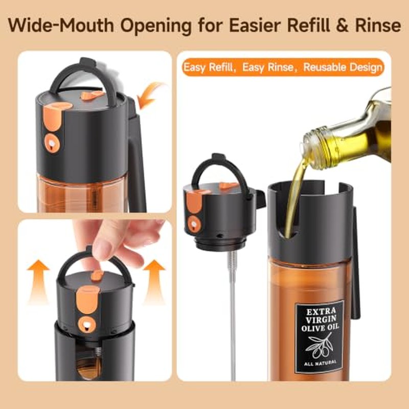 2-in-1 Oil Sprayer & Dispenser, 500ml Dark Glass Bottle
