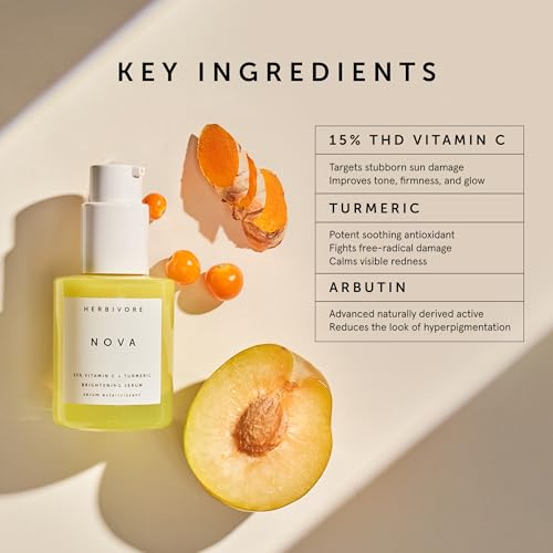 HERBIVORE Nova 15% Vitamin C + Turmeric Brightening Serum for Dark Spots, Hyperpigmentation + Even Skin Tone | Vegan, Plant-Based, Cruelty-Free, 30 mL / 1 oz