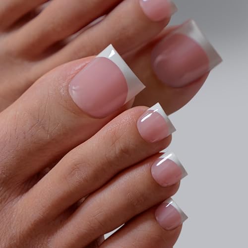 Pink Press On Toenails with Sharp Square Tips, Size S-L, Salon-Quality, Easy Application