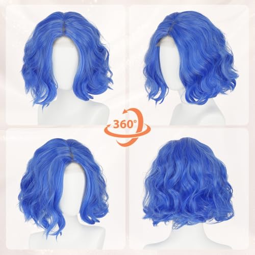 Blue Bob Wig with Lace Front - 11" Wavy Synthetic Hair