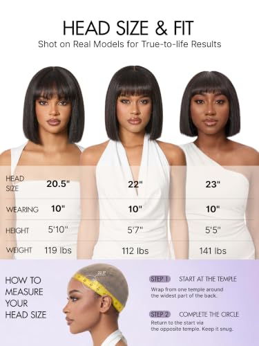LUVME HAIR 10" Yaki Straight Bob Wig with Bangs - Glueless Human Hair