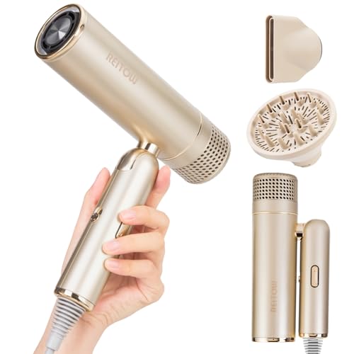 Reitow Gold Travel Foldable Dual-Voltage Plasma Hair Dryer – Compact & Fast Drying