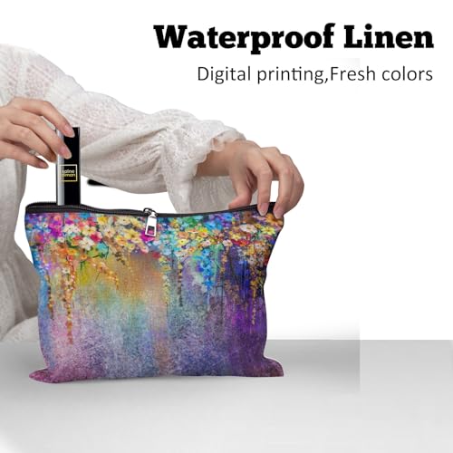 Cafl Painting Blossom Makeup Bag Travel Large Splendid Flowers Cosmetic Bag Organizer toiletry Essentials Jewelry Zipper Bag Gift For Women -10¡¿8 inch