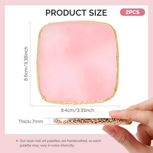 MelodySusie 2PCS Square Shape Resin Nail Art Palette Set with Stainless Steel Mixing Stick, Professional Color Mixing Board for Gel Polish, Acrylics, Pigment Blending, Salon and DIY Makeup Tool