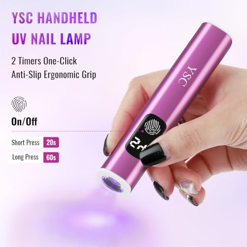 YSC Pink Handheld UV Nail Light Cordless Flash Cure Lamp with Dual Timers