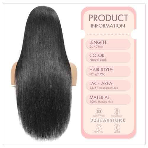 32 Inch Straight Wigs Human Hair 13x6 Lace Front Wigs Human Hair Pre Plucked 200 Density HD Transparent Straight Lace Frontal Wigs for Women Glueless Wigs Human Hair Natural Color
