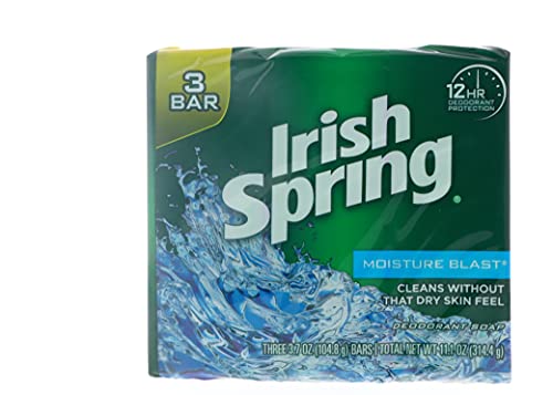 Irish Spring Moisture Blast Deodorant Bar Soap, 3.7 oz bars, 3 ea (Pack of 12)