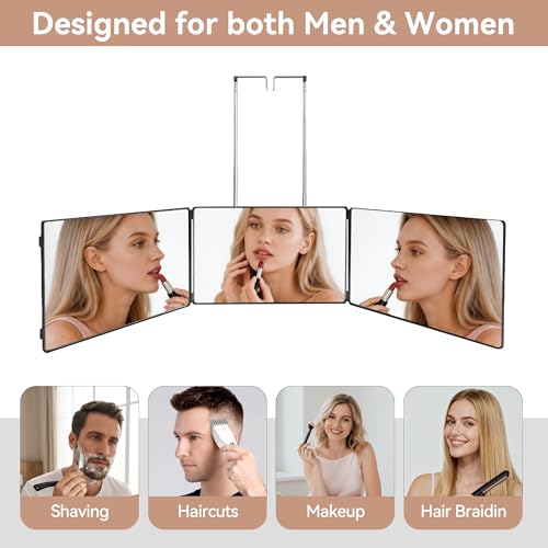 3-Way Trifold Mirror for Hair Cutting & Makeup - Portable & Adjustable