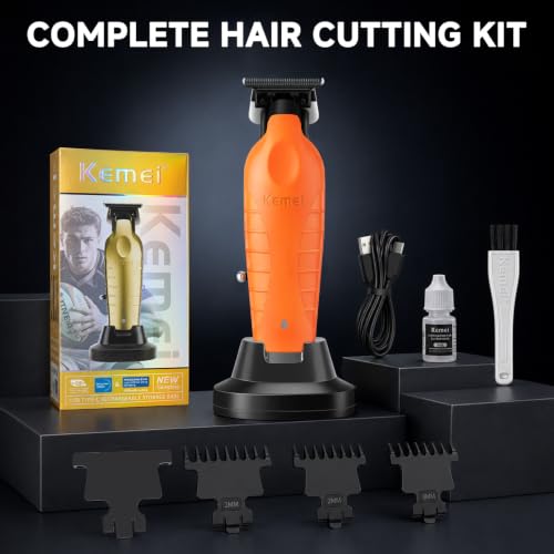 KEMEI 2099 Cordless Hair Trimmer for Men - Orange, Rechargeable, Precision Grooming