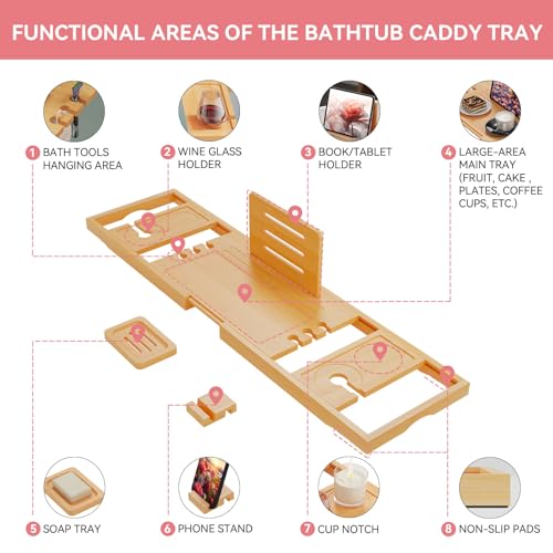Bamboo Bathtub Caddy Tray – Expandable, Waterproof Bath Organizer