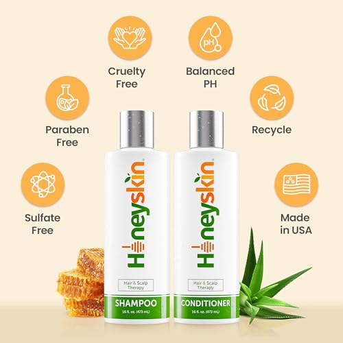 Honeyskin Organic Hair Growth Shampoo & Conditioner Set 16oz x2 - Sulfate-Free Hydrating & Thickening for Women