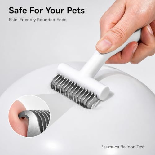 Aumuca White Undercoat Rake for Dogs, Cats, Horses - Deshedding & Dematting Tool