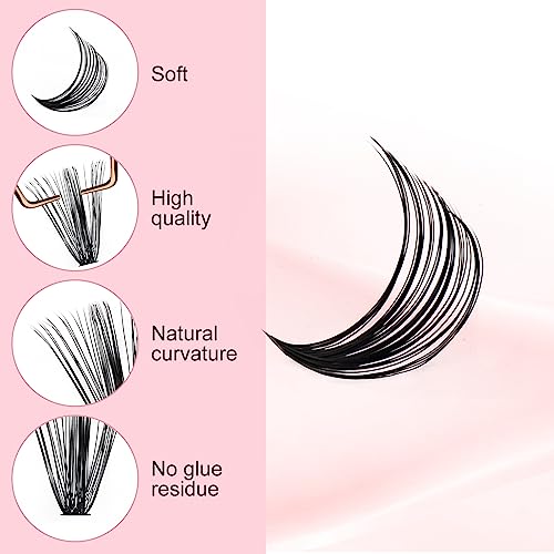 FADLASH Lash Extension Kit 40D Lash Clusters C Curl Lash Cluster Kit DIY Eyelash Extension Kit with Lash Bond and Seal Lash Tweezer 3D Fluffy Cluster Lashes (Kit, 40D-0.07C-Mix8-20)