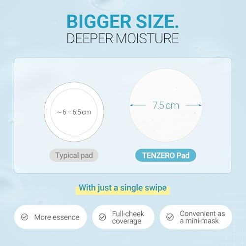 TENZERO Moisture Collagen Toner Pad (70 Count, 160g), 100% Natural Cotton, Hydrating Moisturizing Glowing Face Toner Pads, Gentle Exfoliate & Improve Elasticity, Korean Facial Toner, Dry & Dull Skin