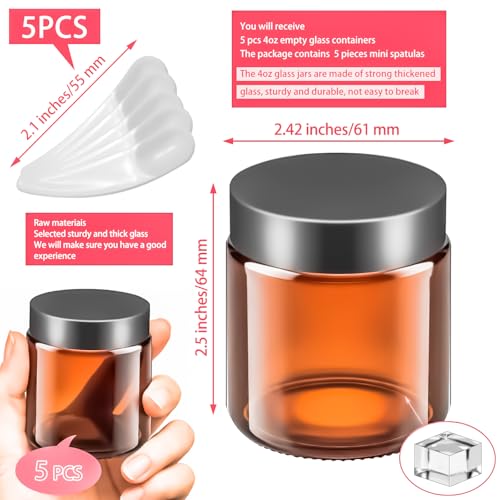 5 Pack 4oz Amber Glass Jars with Lids & Spatulas