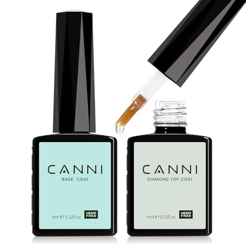 CANNI No Wipe Gel Top Coat and Base Coat Set - Long Lasting UV LED Polish