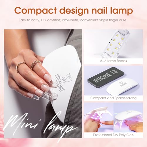 ROSALIND Poly Nail Gel Starter Kit - 14 Colors with UV Lamp & Slip Solution