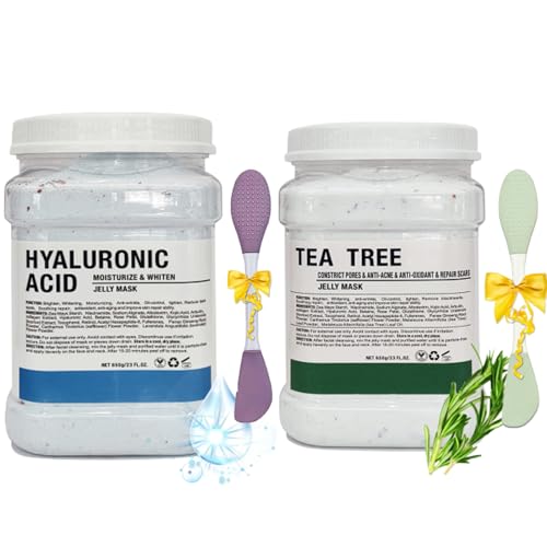 Jelly Mask Powder for Facials,Hyalorunic Acid Moisturizing Jelly Face Mask,Tea Tree Jelly Face Mask,Face Masks with Double-ended Silicone Brush, 23 Fl Oz