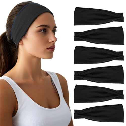 Headbands for Women - 6 Pack Wide Elastic Hair Bands | Stretchy Sweatbands Hair Bands | Soft Sports Thin Head Bands | Non-Slip Accessories Bands for Fashion, Washing Face, Workouts, Yoga, Daily Use