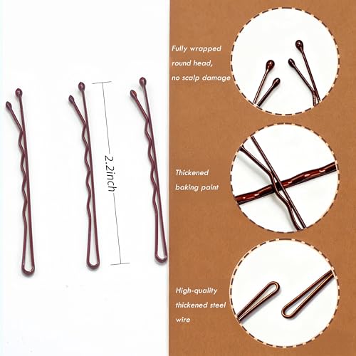 Brown Bobby Pins 100 Pcs Non-Slip Wavy Hair Clips for Women - Durable Enamel Finish