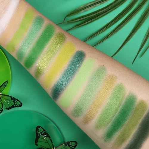 UCANBE Green Eyeshadow Makeup Palette, 15 Colors Bright Dark Green Shimmer Matte Metallic Glitter Eye Shadow, Forest Emerald Lime Pallet Kit for Cosplay Parties Christmas Halloween SFX