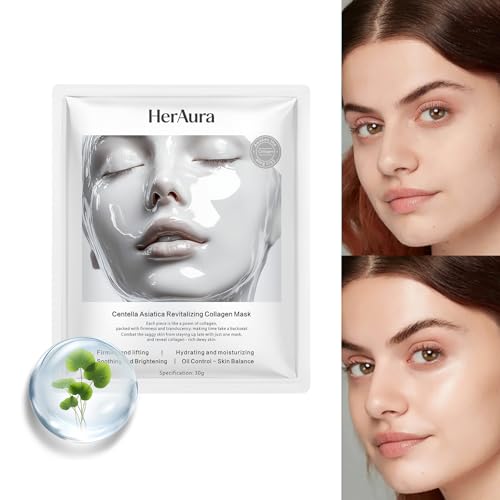 Centella Asiatica Hydrating Collagen Hydrogel Mask 5-Pack - Soothing and Firming Face Mask with Niacinamide, Vitamin C and 200Da Bio-Collagen for Sensitive Skin, 30g Each