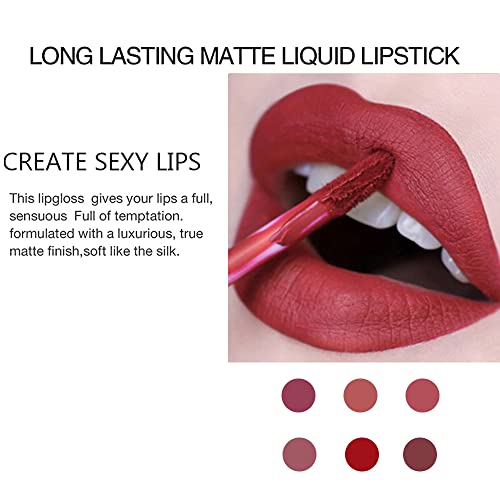 Matte Liquid Lipstick Set, 6Pcs Waterproof Long-Lasting Velvet