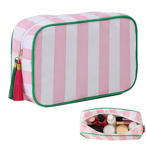 Large Stripe Zipper Makeup Bag - Chic Travel Cosmetic Organizer