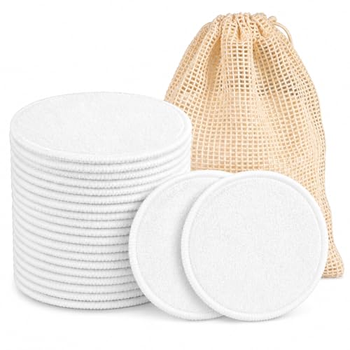 Reusable Makeup Remover Pads - 15 Pack Washable Cotton Rounds with Mesh Bag