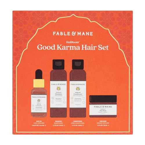 Fable & Mane Good Karma Hair Gift Set, for Stronger, Healthier Hair. Travel-sized Minis of HoliRoots Hair Oil, Hydrating Shampoo, Conditioner and Hair Mask