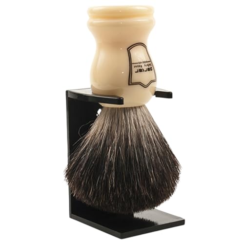 Parker 100% Black Badger Bristle Shaving Brush with White Handle?Extra Dense Badger Bristles Shave Brush Create a Superior Lather?Brush Stand Included