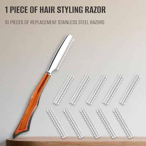 Hair Razors for Cutting, Wood Handle Hair Styling Razors, 10PCS Replaceable Stainless Steel Razor Blades, Professional Thinning Texturizing Razor for Women.