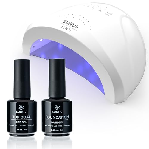 SUNUV UV LED Nail Lamp, 15ml Top and Base Coat Nail Gel Polish Set