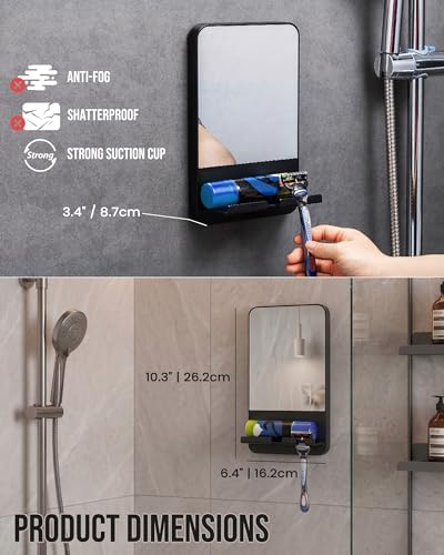 TAILI Fogless Shower Mirror with Suction Cup & Razor Holder