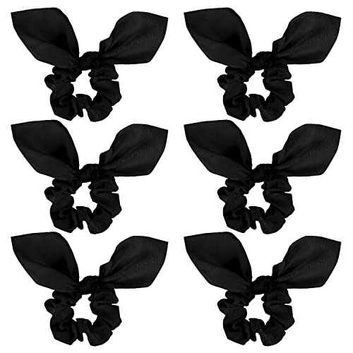 Jaciya Black Hair Ties Silk Bow Scrunchies for Hair Bunny Ears and Tail Scrunchies Hair Accessories for Women