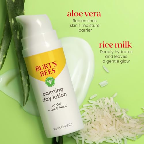 Burt's Bees Calming Day Face Lotion With Aloe and Rice Milk, Soothing Face Lotion for Sensitive Skin, 98.9 Percent Natural Origin Skin Care, 1.8 oz. Bottle