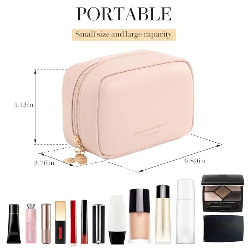Small Cosmetic Bag Zipper Pouch Travel Makeup Bag for Women Portable Lipstick pouch Purse Waterproof Makeup Organizer Great Gifts Pink