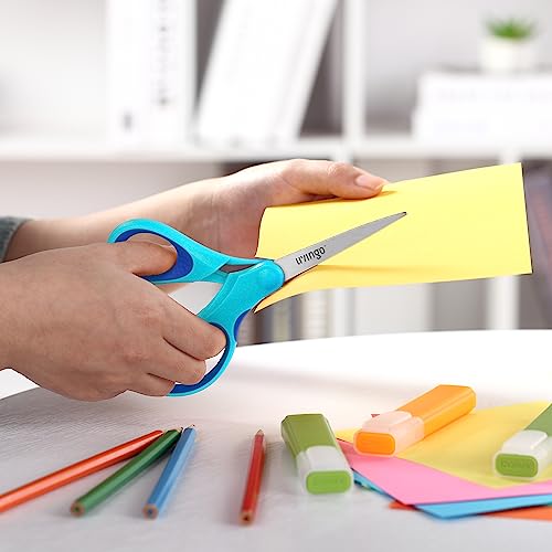 LIVINGO Student Scissors for School: 7 Inch 3 Pack Sharp Pointed Tip Teacher Scissors for Kids Middle High School College Classroom Craft, Comfortable Grip, Right Left Handed, Blue, Green, Yellow