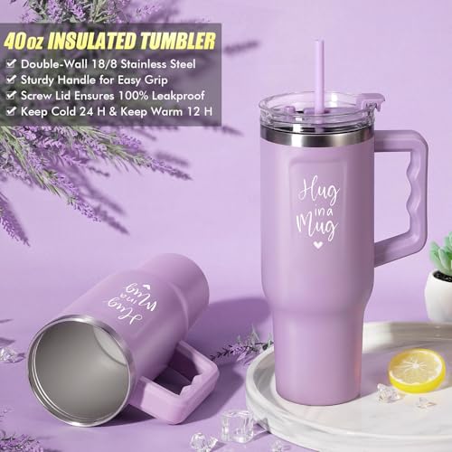 Birthday Gifts for Women Self Care Get Well Soon Gifts, Lavender Relaxing Spa Bath Gift Basket Care Package w/ Flannel Blanket 40 OZ Tumbler, Mother's Day Gift for Mom Her Wife Girlfriend Grandma