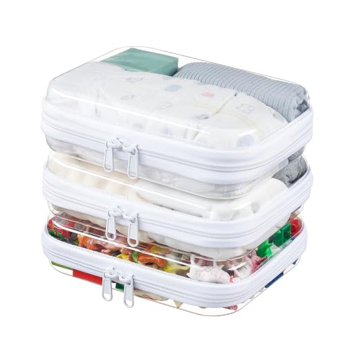 3-Pack Clear Hard Shell Zipper Pouches 7.8×6.3 inch