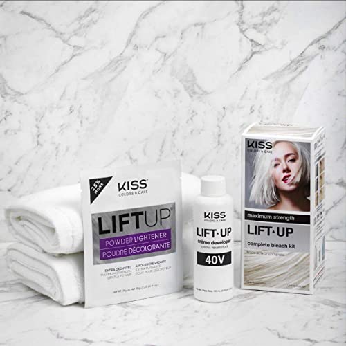 KISS Lift Up Complete Hair Bleach & Icy Silver Toner Kit, Gentle Conditioning Formula that Reduces Brassiness, Complete 6-Pc DIY Bleach Kit, ICE