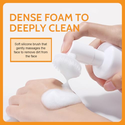Turmeric Soap & Face Wash Set, Lemon Turmeric Kojic Soap Bar and Foaming Facial Cleanser with Brush Combo for Face & Body, Deep Cleansing Moisturizing
